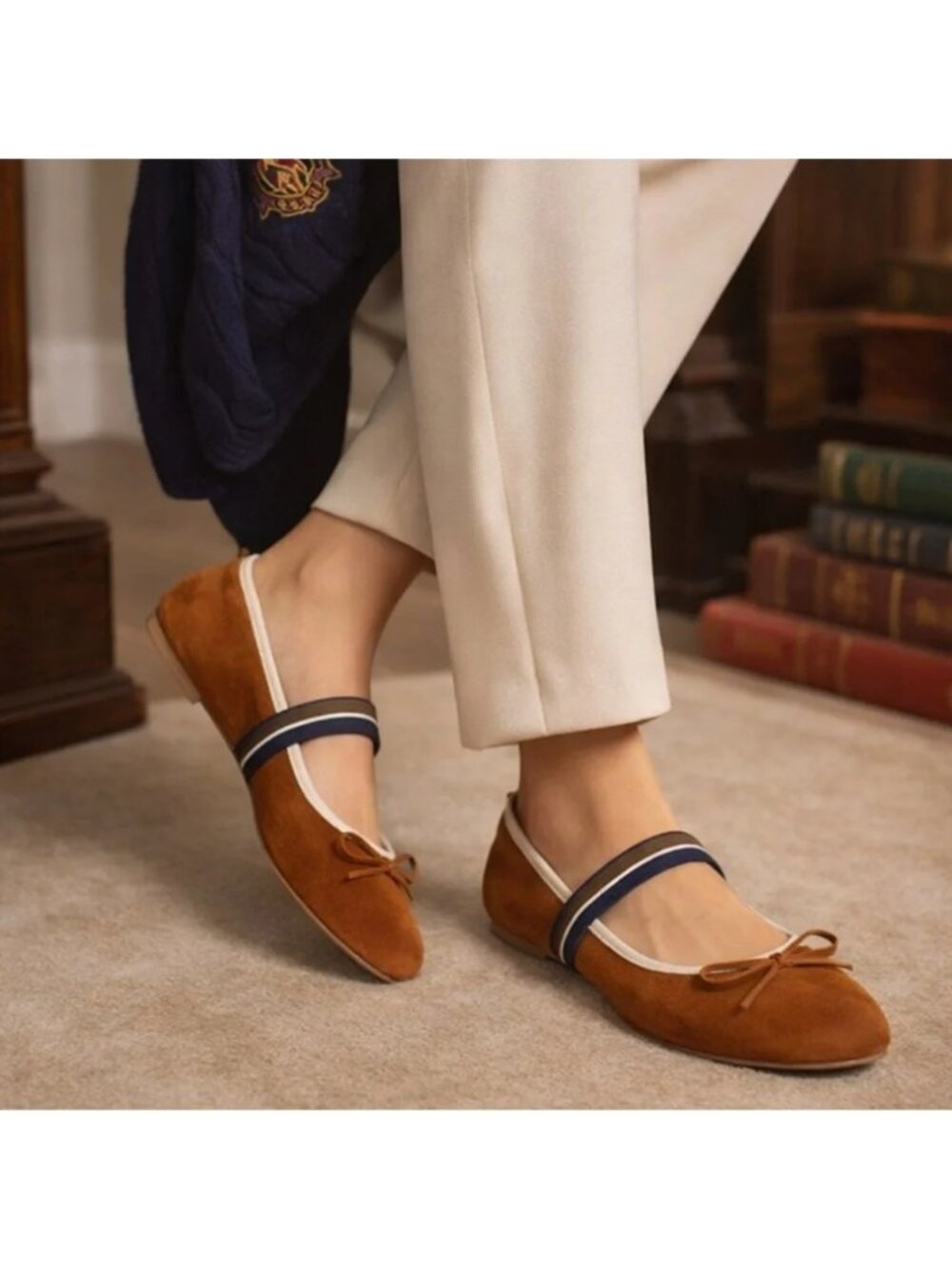 Birdies Hummingbird Mary Jane Rum Suede Flats Bow Strap Sz 11 Preppy Chic